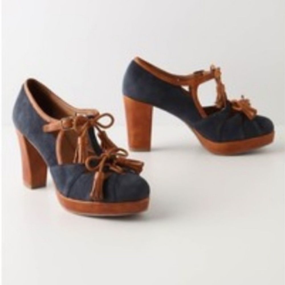ANTHROPOLOGIE shoes Miss Albright land & sea navy blue‎ suede heels 9.5